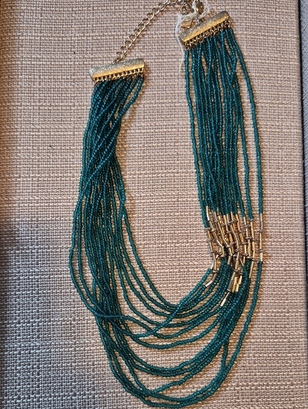 Park Lane Teal Multi-Strand Beaded Necklace with Gold Accents